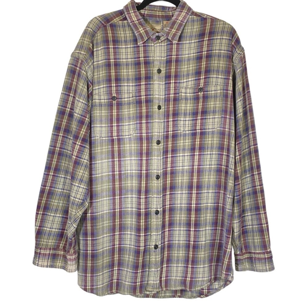 American Eagle Vintage Men XL Flannel green burgundy long sleeve button up shirt